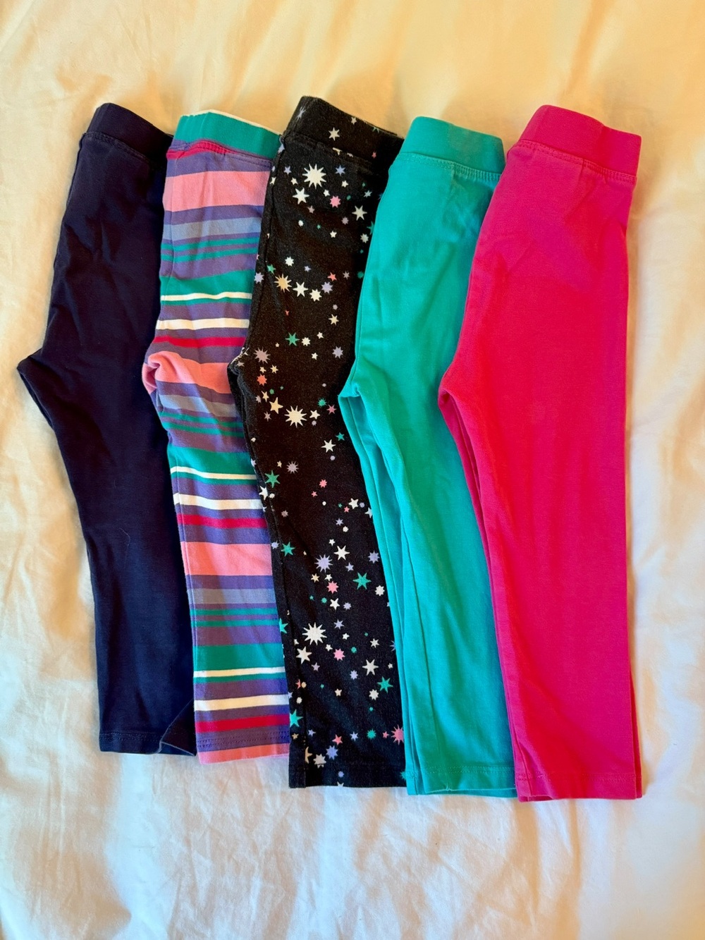 Girls 5-Pack Assorted Stretch Leggings - Navy, Stripes, Star Print, Teal, Pink